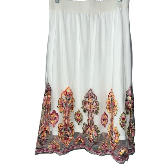 Women's Boho Embroidered Magic Skirt XL White Mesh Lined Festival Gypsy Cottage - Picture 3 of 8